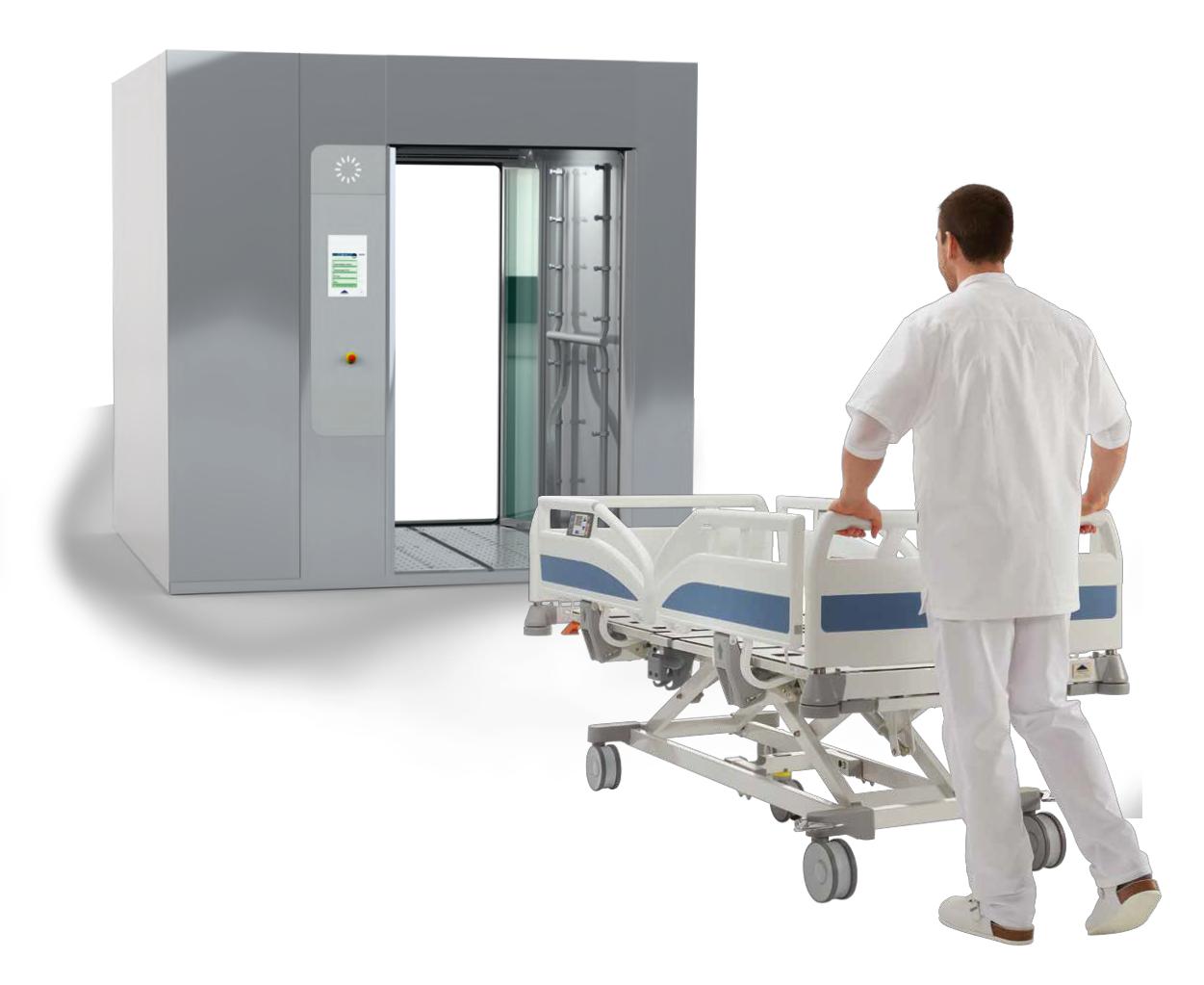Superfície da cama hospitalar Stiegelmeyer projetada para facilitar a higienização